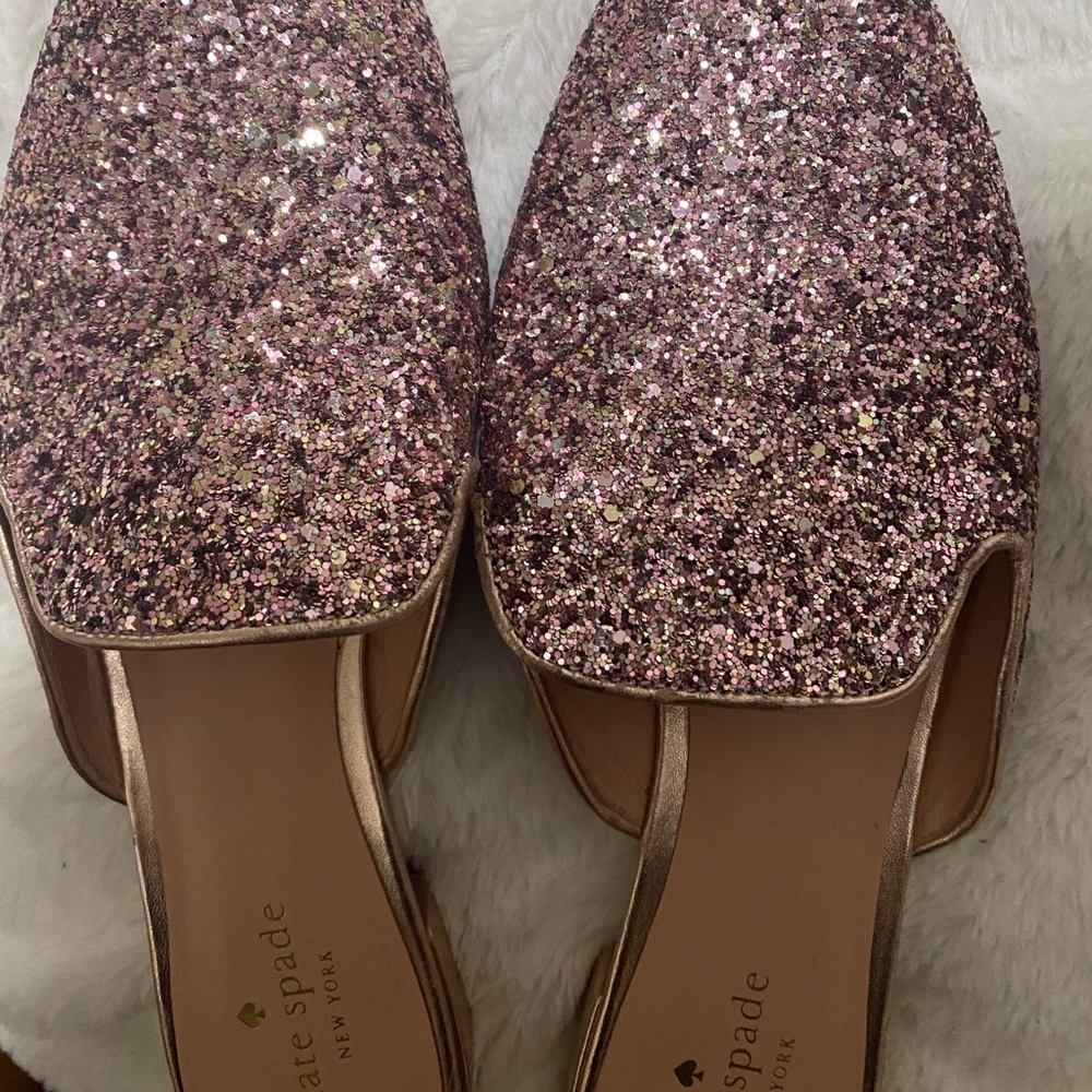 KATE SPADE GOWAN GLITTER MULES ROSE GOLD GLITTER 9